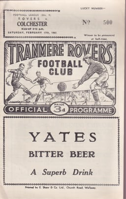 Tranmere Rovers v Colchester United Match Programme 1962-02-17